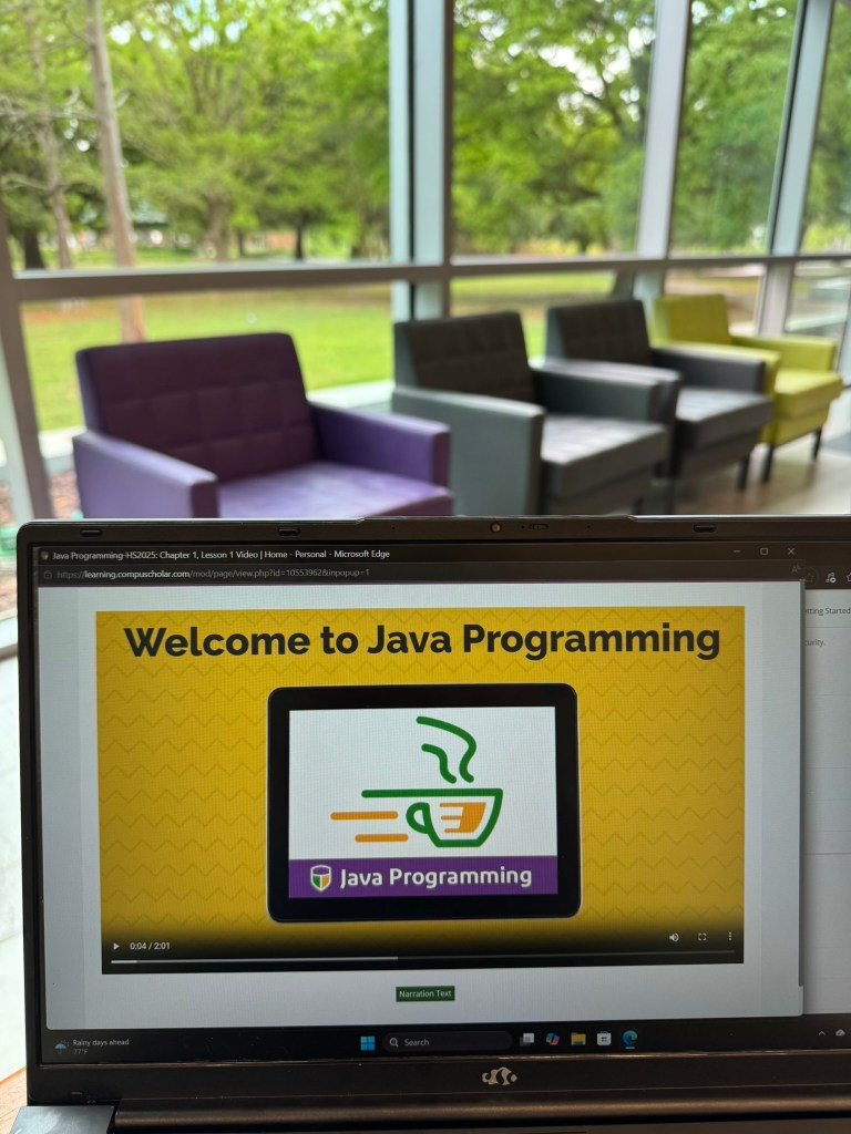 CompuScholar Java Programming course displayed on laptop in homeschool setting