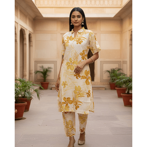 Being Womn Rayon Slub Yellow Long Cord Set – Stylish yellow rayon slub kurta and pant set for women, perfect for daily wear, office wear, casual outings, and all-day comfort.
