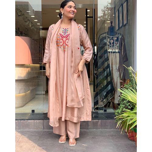 Being Womn P.V Chanderi Skin Color Kurta Set & Chanderi Dupatta | Comfortable & Stylish Party Wear