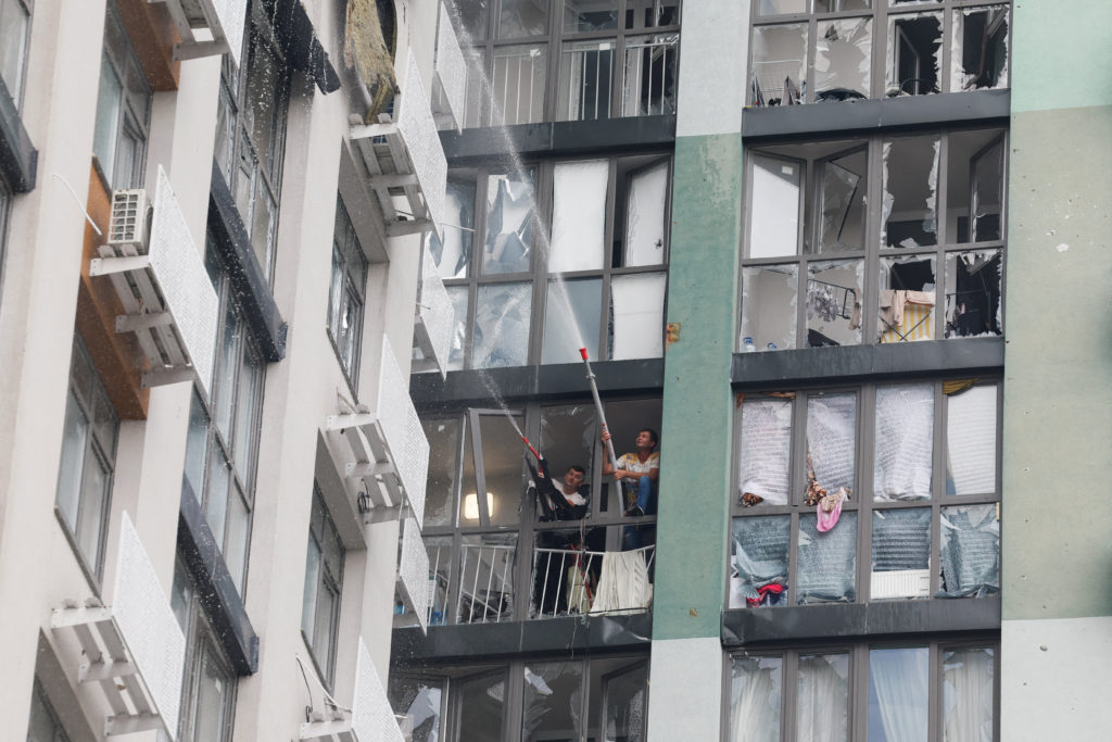 Aftermath of a Russian drone strike, in Kyiv