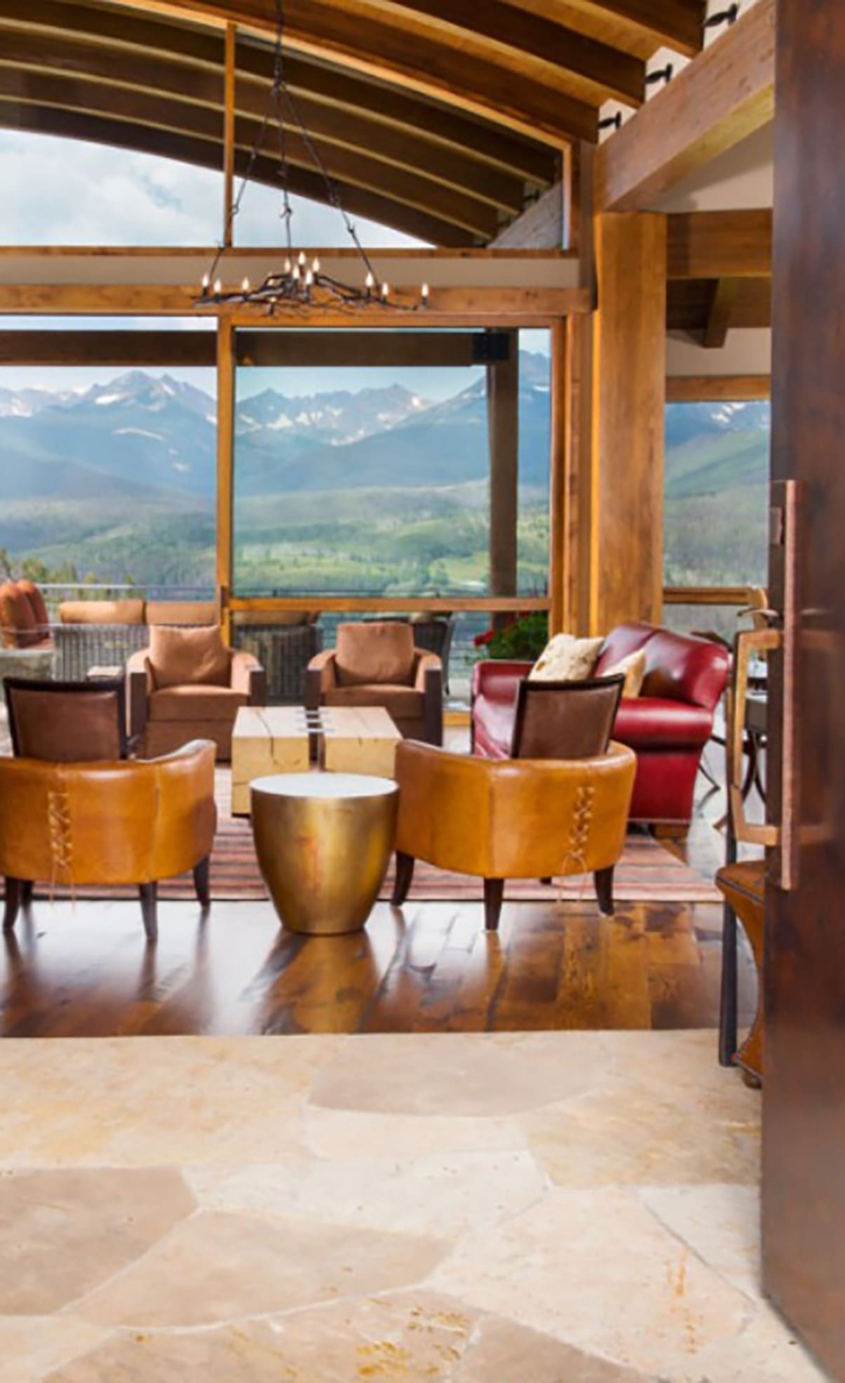 Private Home with Belfer LED or Halogen Varial Wall Sconces. High Ceiling. Wood Beams.