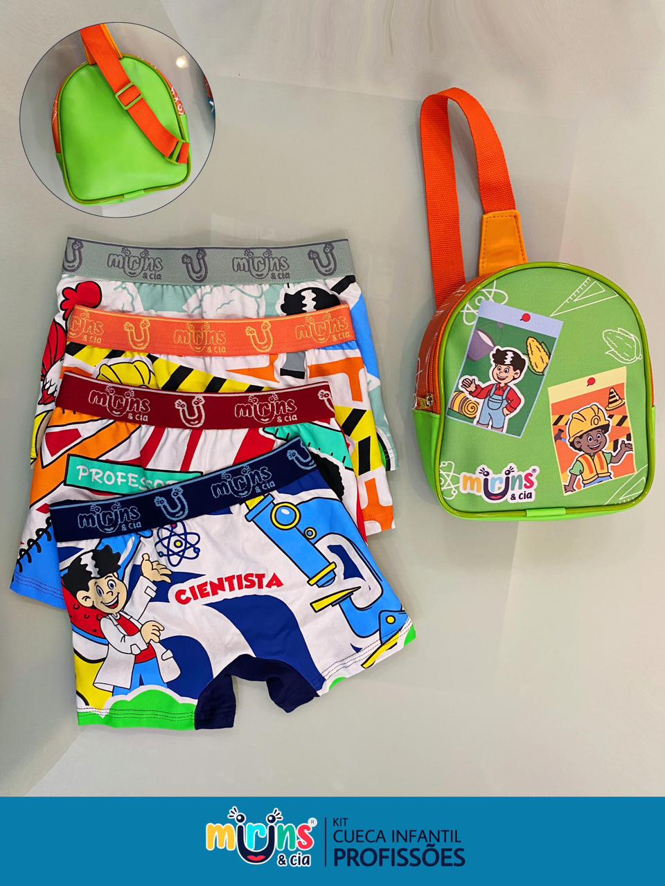 Kit cueca infantil Profissões com 4 cuecas e Bolsa –…