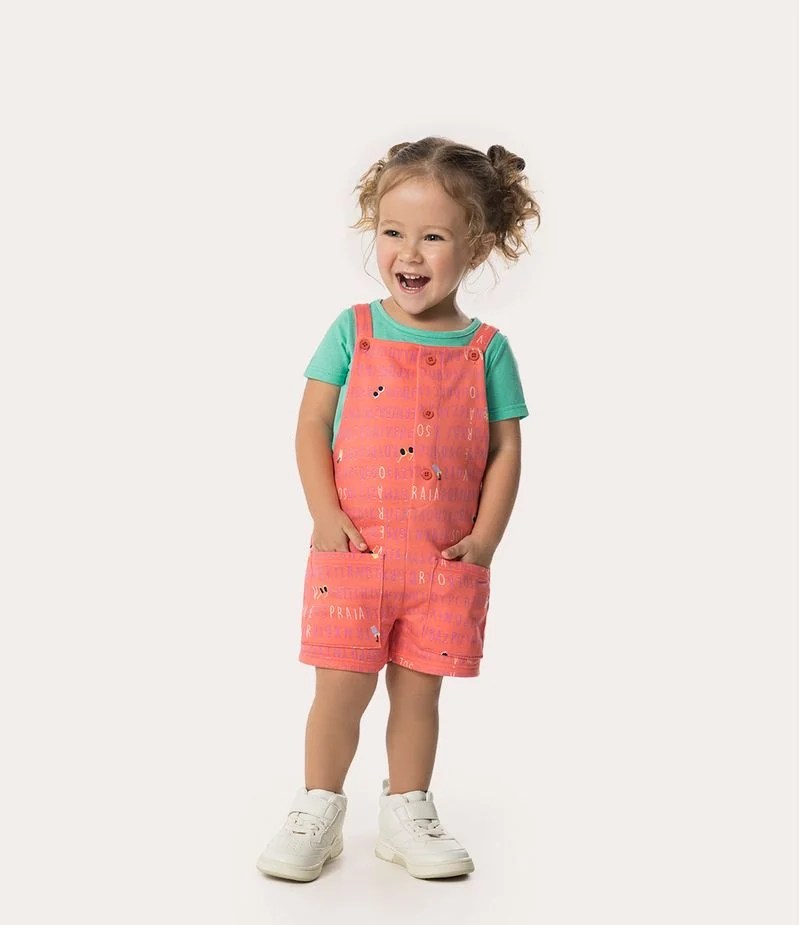 Conjunto Infantil Menina Blusa Botonê e Jardineira em…