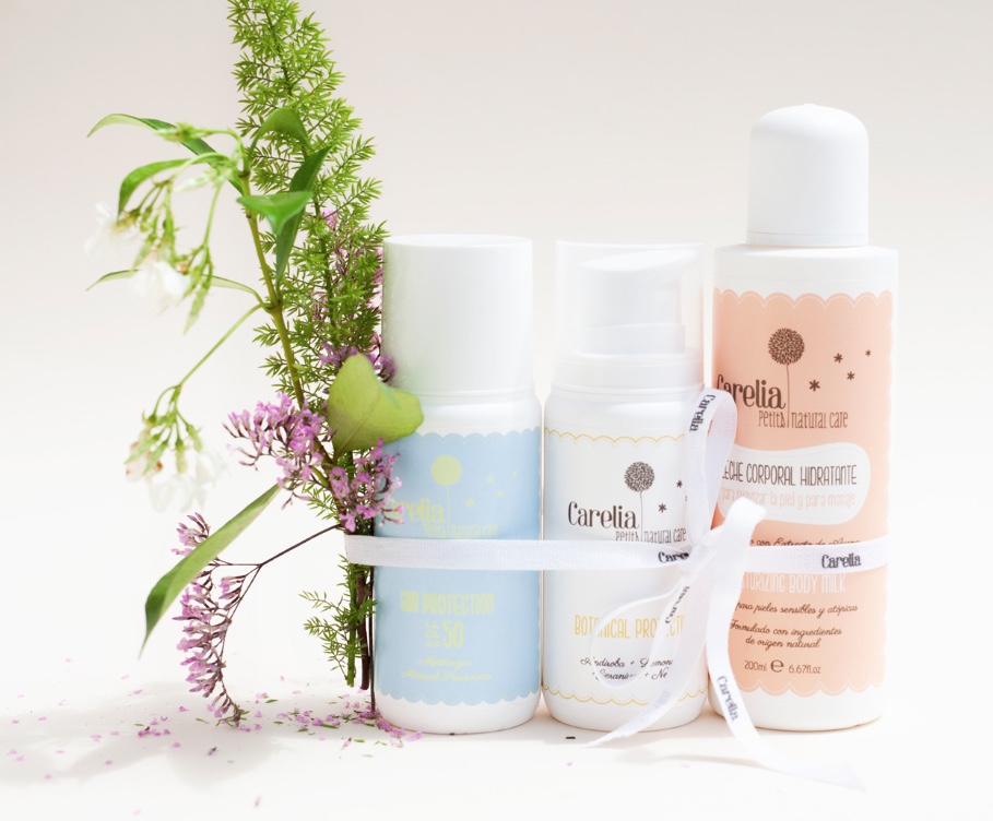 Protector antimosquitos natural, Crema solar protector natural y Crema corporal hidratante natural bebés y niños Carelia