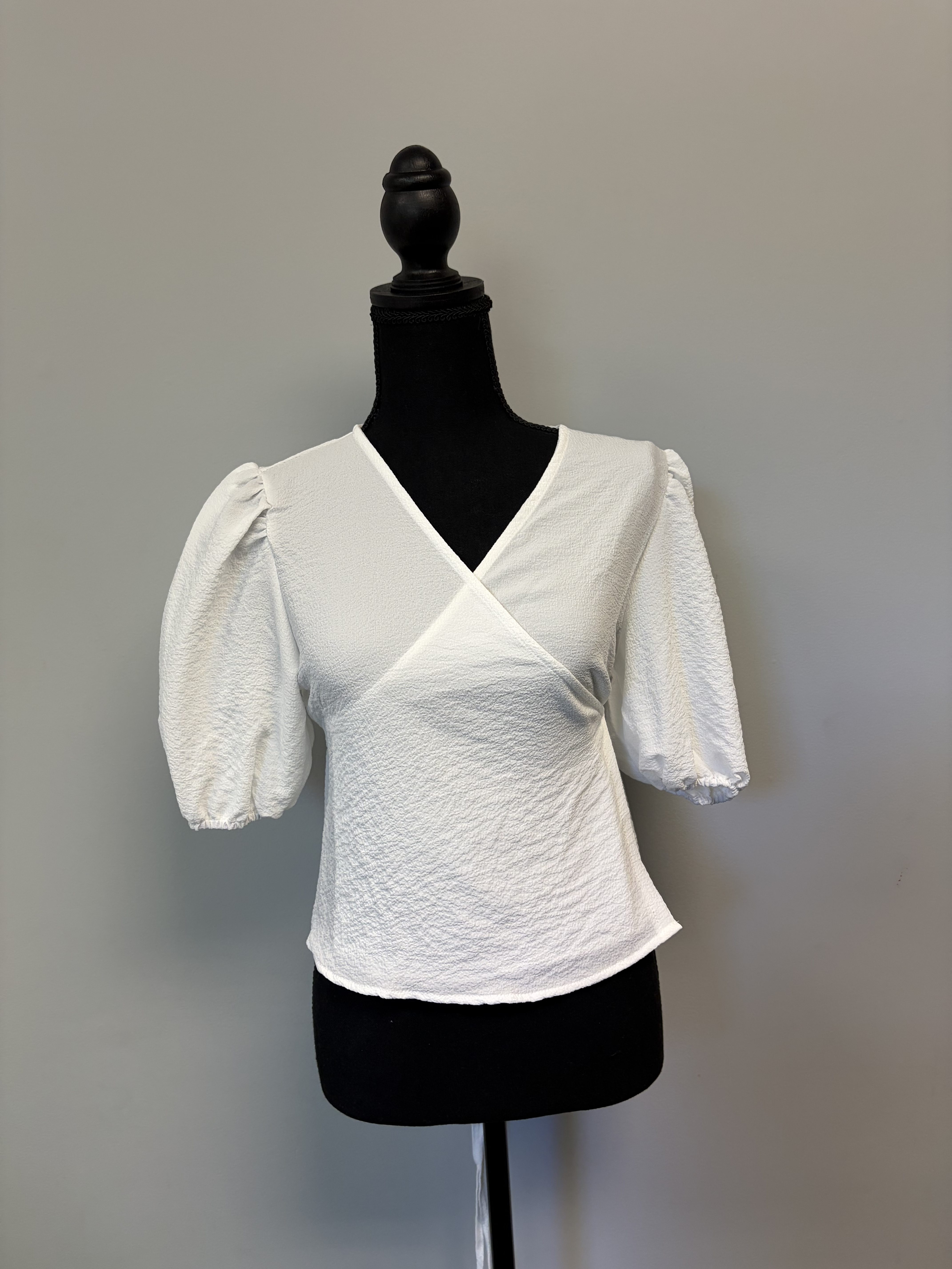 White Textured Wrap Blouse