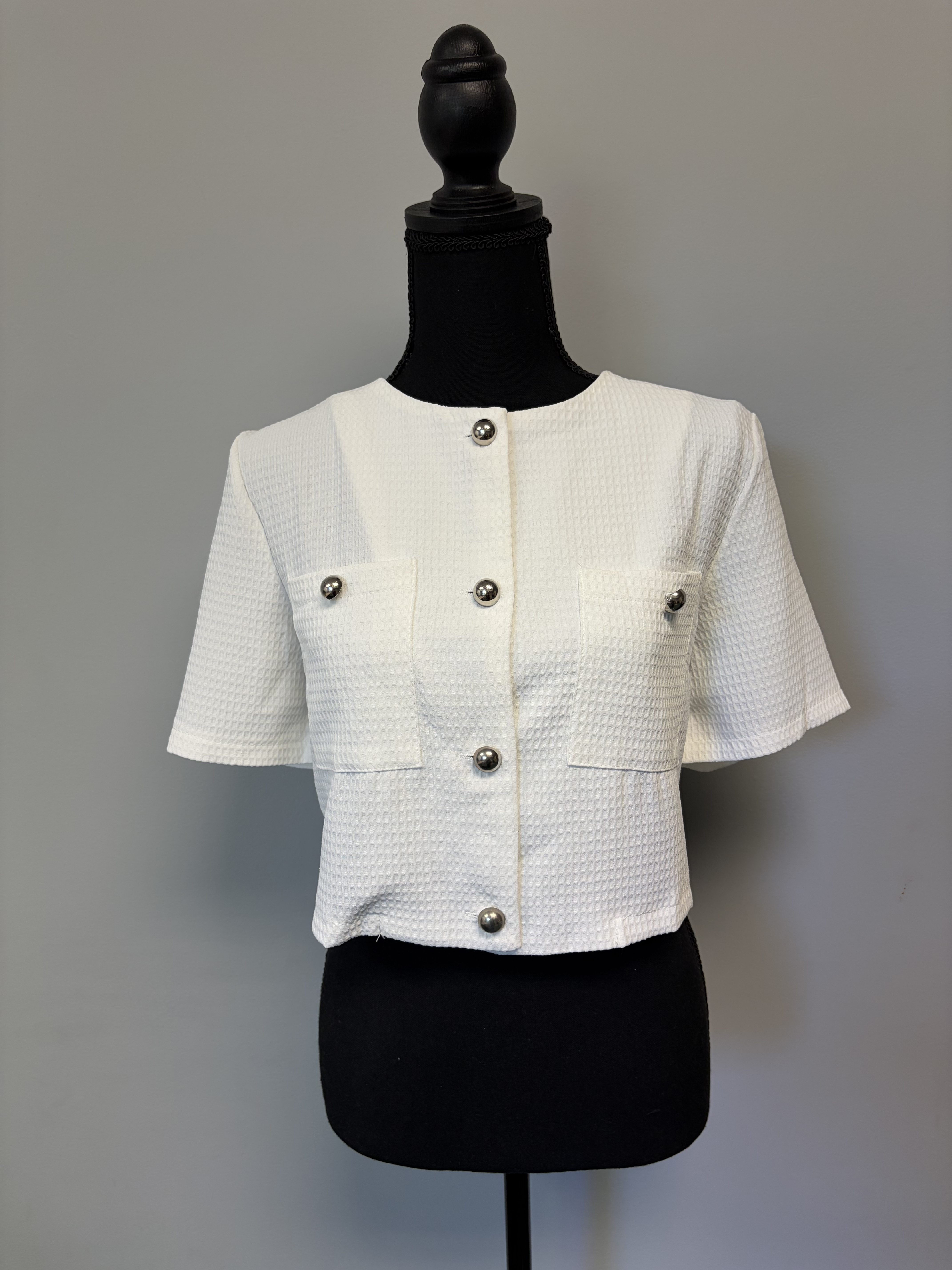 Ivory Textured Button Top