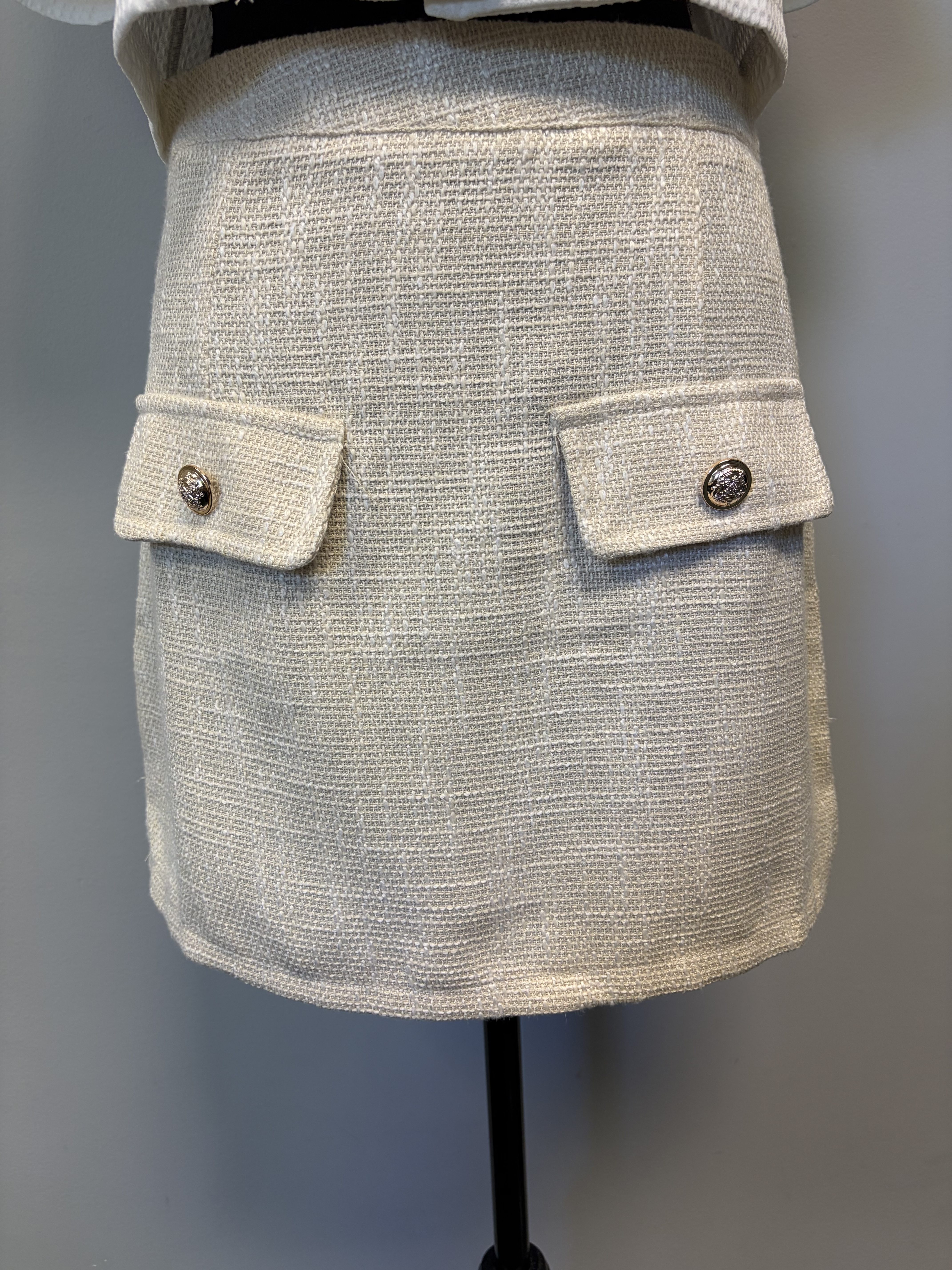 Ivory Textured Mini Skirt