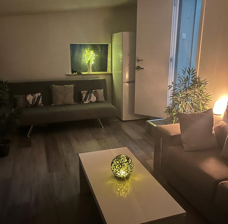 An image of a living room in a static caravan for sale on Camping Raco in Benidorm