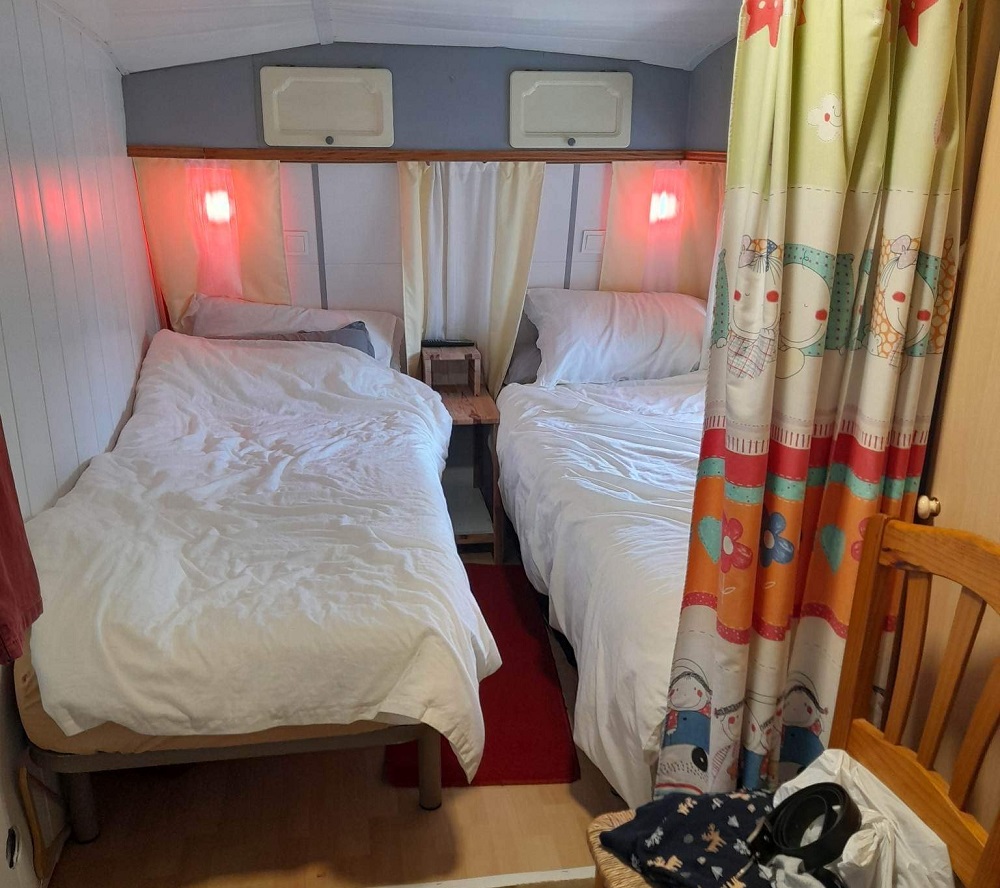 2 single beds in a touring caravan for sale on Camping Benisol Campsite in Benidorm