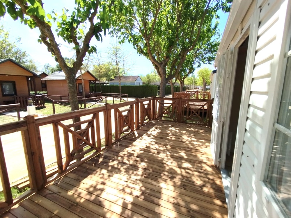 A brand new terrace on a mobile home on Camping La Aldea, Spain