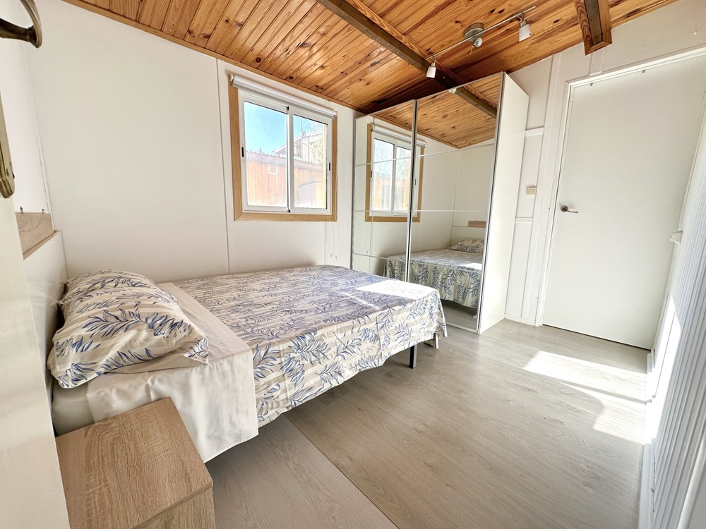 A double bed in a lodge on Totana Park in Totana, Murcia, Spain