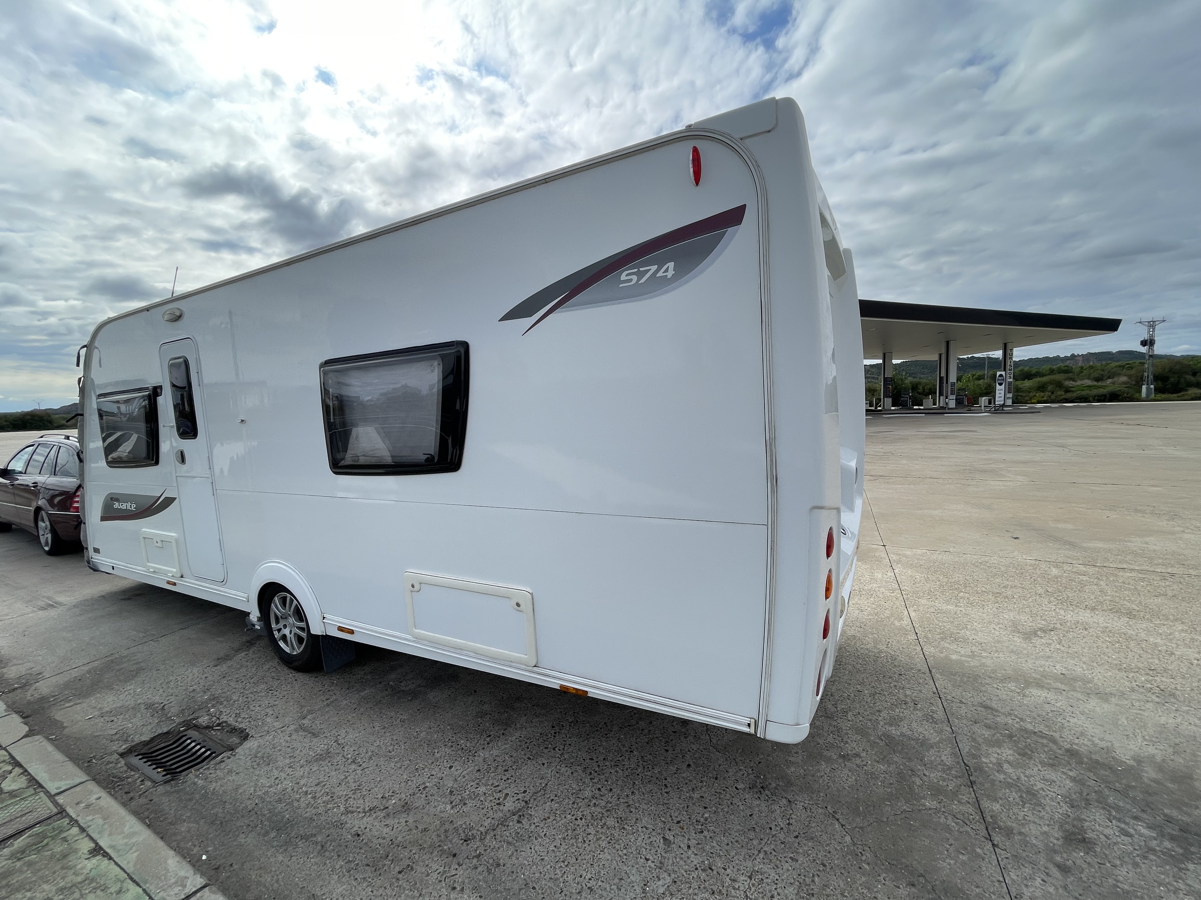 The outside of a touring caravan in Spain