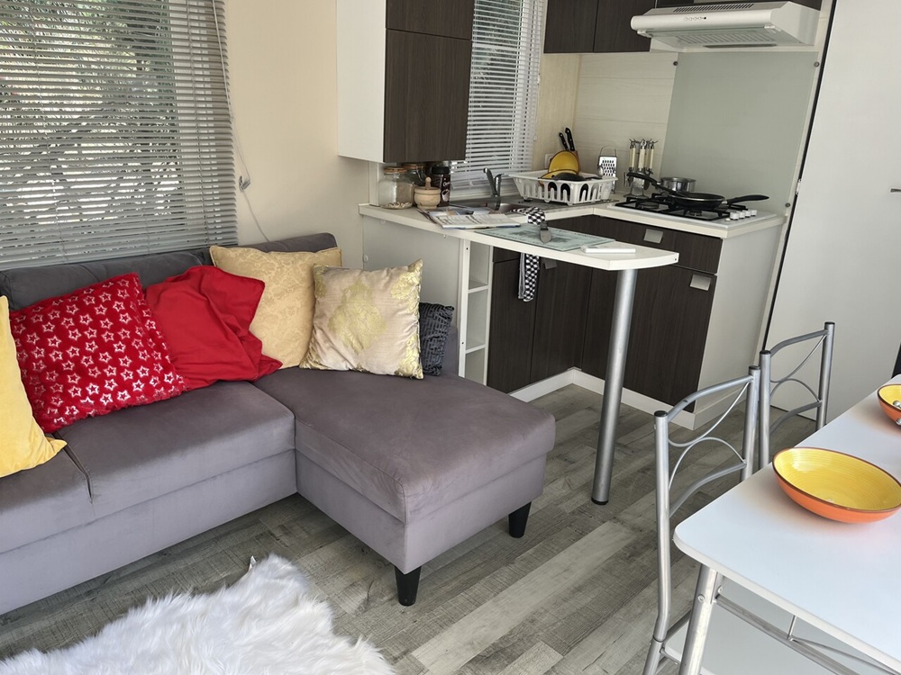 A living room in a mobile home being sold in Spain