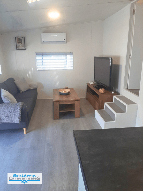 A modern living room in a RV on Camping Raco Campsite in Benidorm
