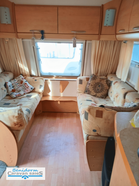 A living room in a touring caravan in Benidorm