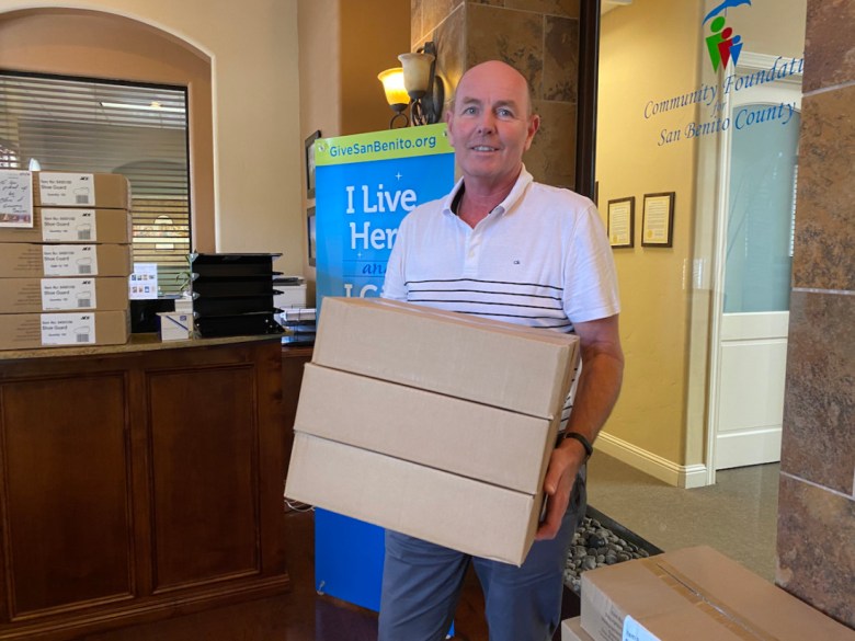 Community Foundation for San Benito County's Gary Byrne delivers more masks and cleaning supplies, keeping local nonprofits stocked as they help the public through this crisis. Photo by Leslie David.