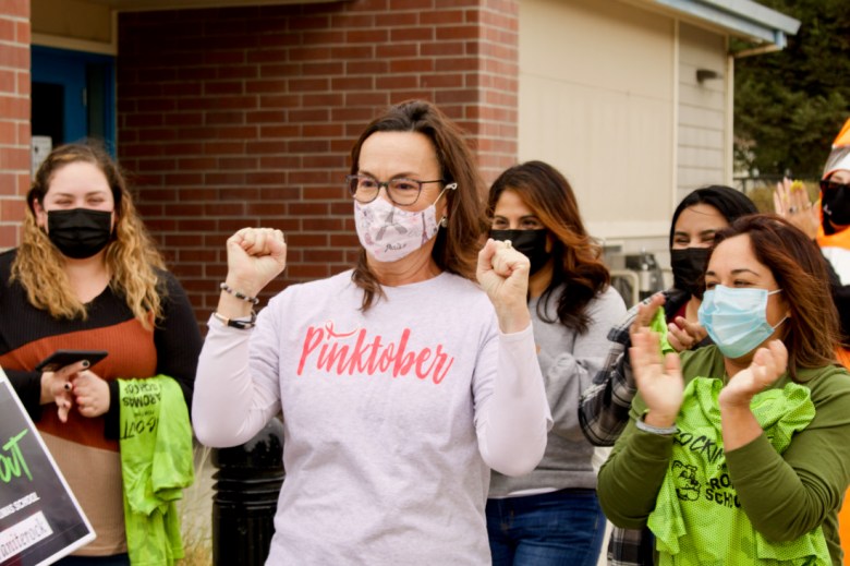 Principal Heather Howell responding to the check. Photo courtesy of Graniterock.