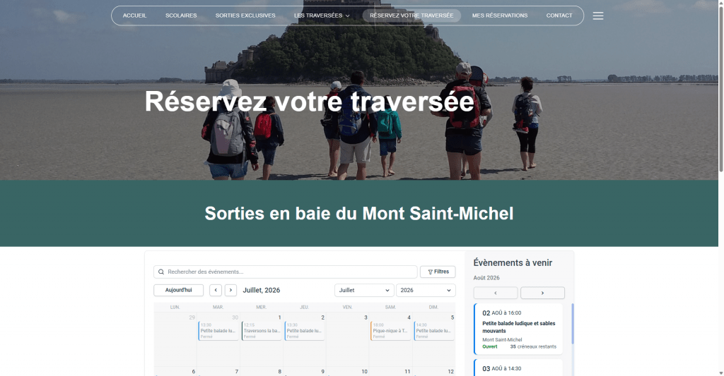 Site avec réservation en ligne réalisé par Benjamin Lepage pour Traversons la Baie