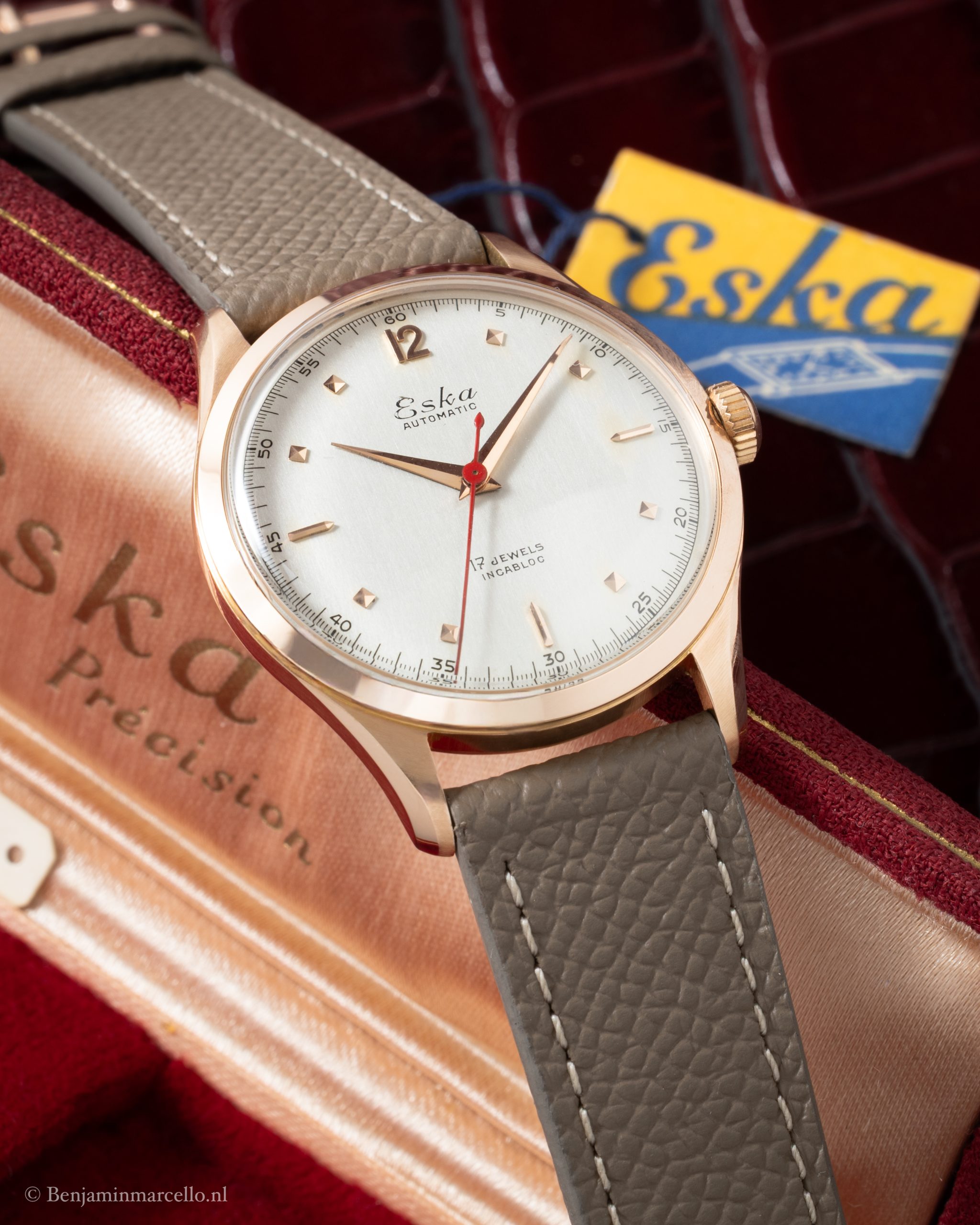 Eska 'Calatrava' NOS 18k Rose Gold with Box and Hang Tag circa