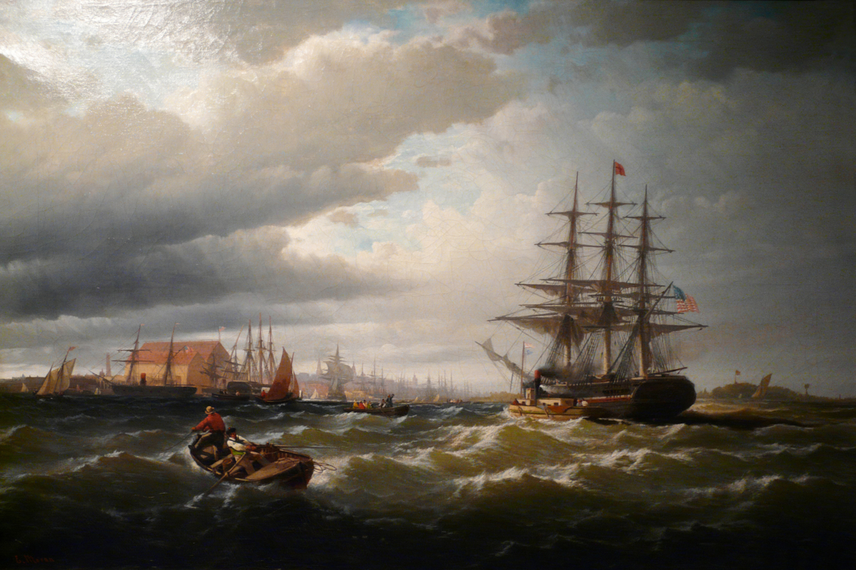 Packet ship Thomas P Cope arrives on Philadelphia by Edward Moran