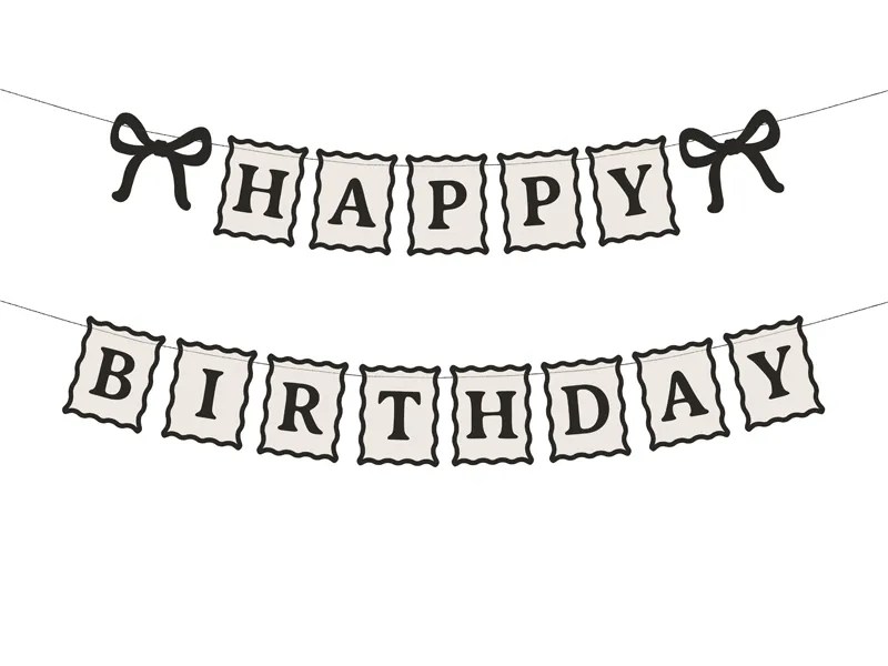 PTD Banner Happy Birthday Bows, 100 cm, cream-black