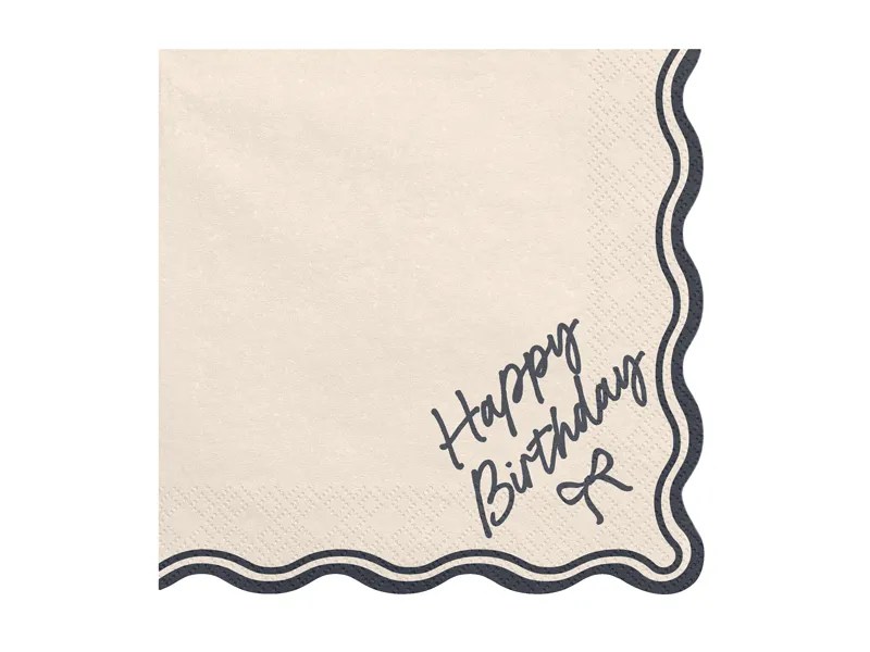 PTD Napkins Happy Birthday Bow, 33x33 cm, beige-black (1 pkt / 12 pc.)