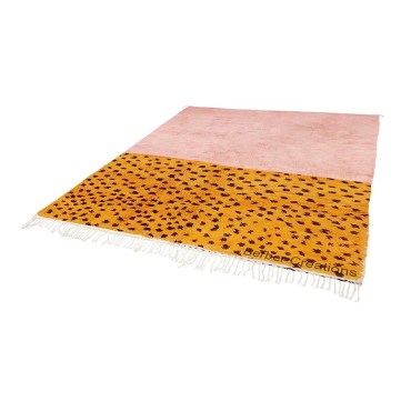 Authentic Hand-Knotted Beni Ourain Rug – Modern Pink & Leopard Print Moroccan Wool Rug