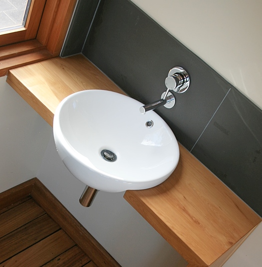 A bathroom in Southern Tasmania by cabinetmaker Bernd Farasin, of Bruny Island.