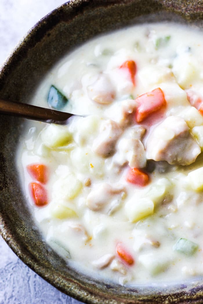 Ingredients · deselect all · 2 tablespoons unsalted butter · 1 medium onion, finely diced · 2 celery stalks (reserve tender leaves) trimmed, quartered lengthwise, . Easy Boston Clam Chowder Recipe Berry Maple