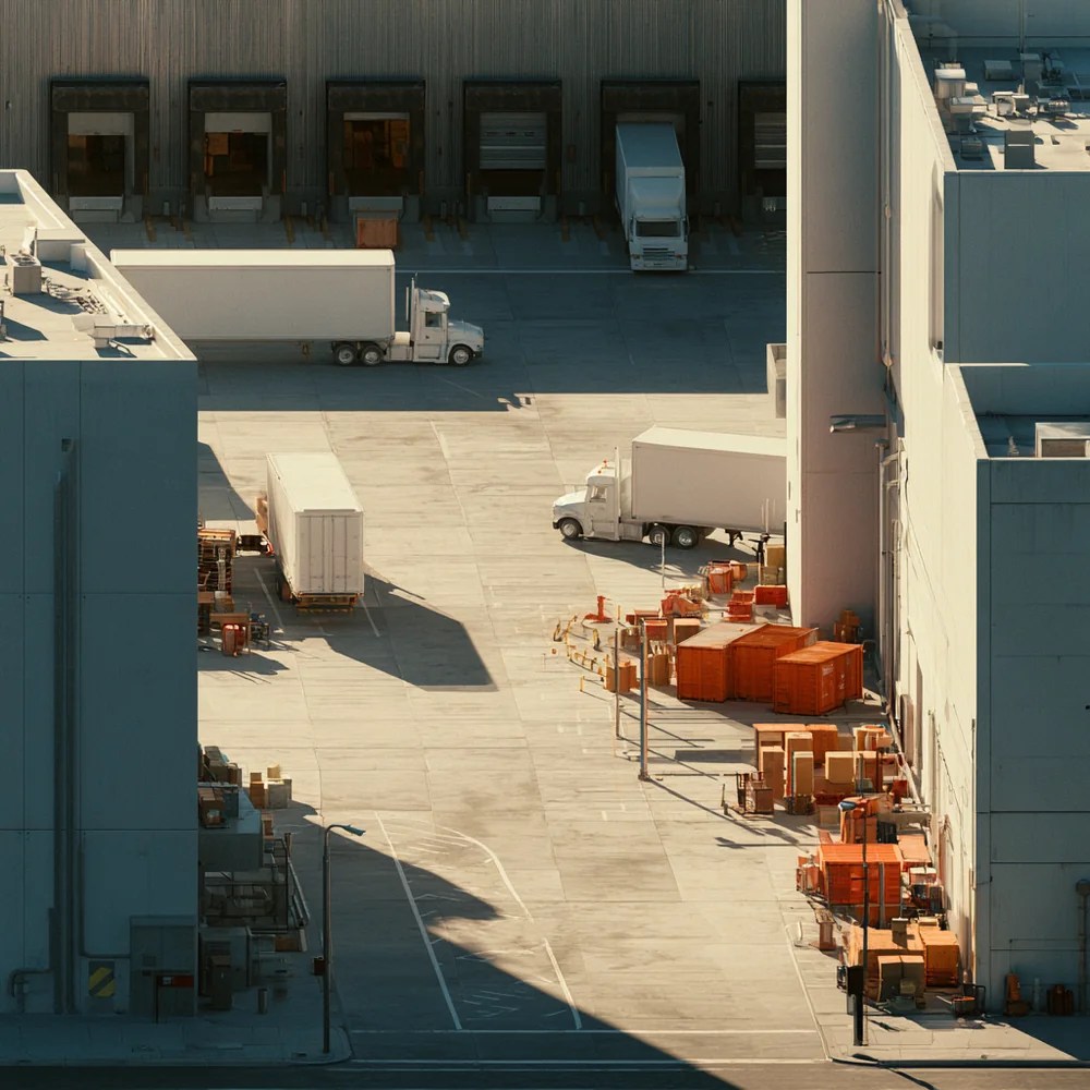 Elevated loading yard overview with truck detail tracking, DeepinViewX wide-area AI coverage cost comparison 2026.