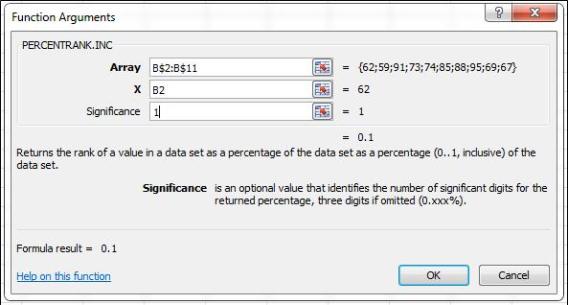 Percentile Function Arguments Array