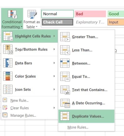 Step-by-step guide showing Duplicate Values Conditional Formatting in Excel