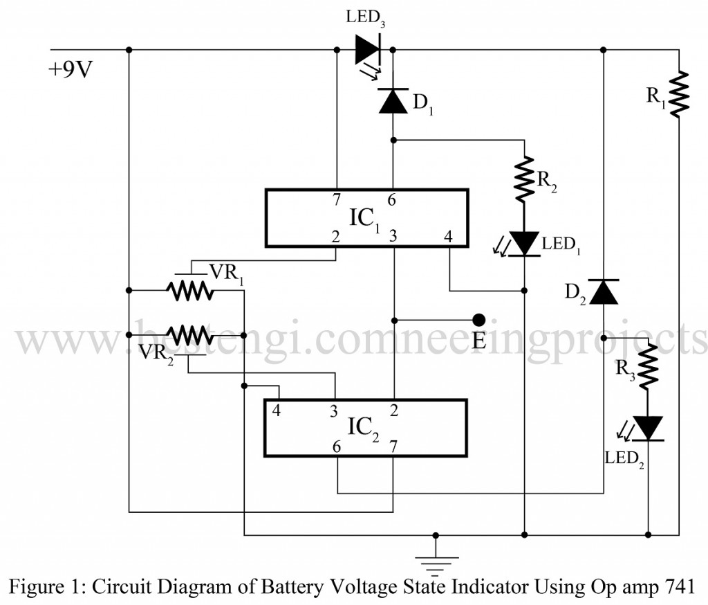Battery Voltage State Indicator Using 741 Engineering Projects