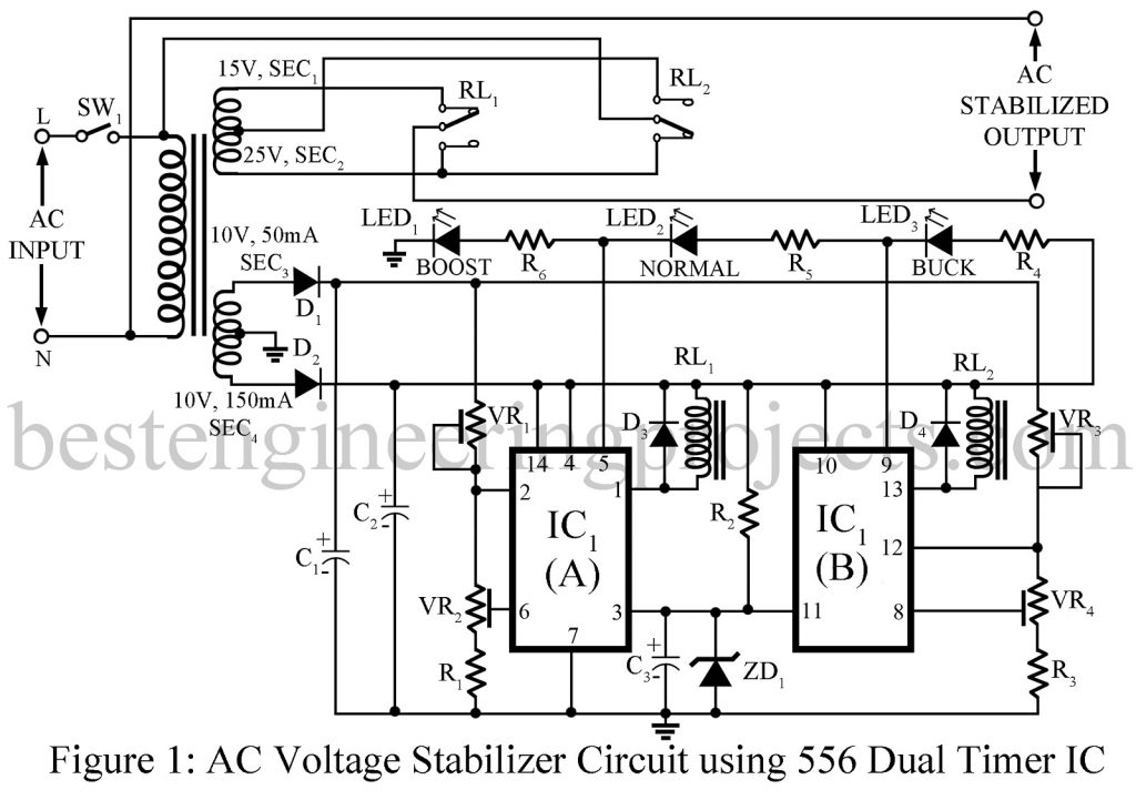 Ac Voltage Stabilizer Circuit Using 556 Ic Engineering