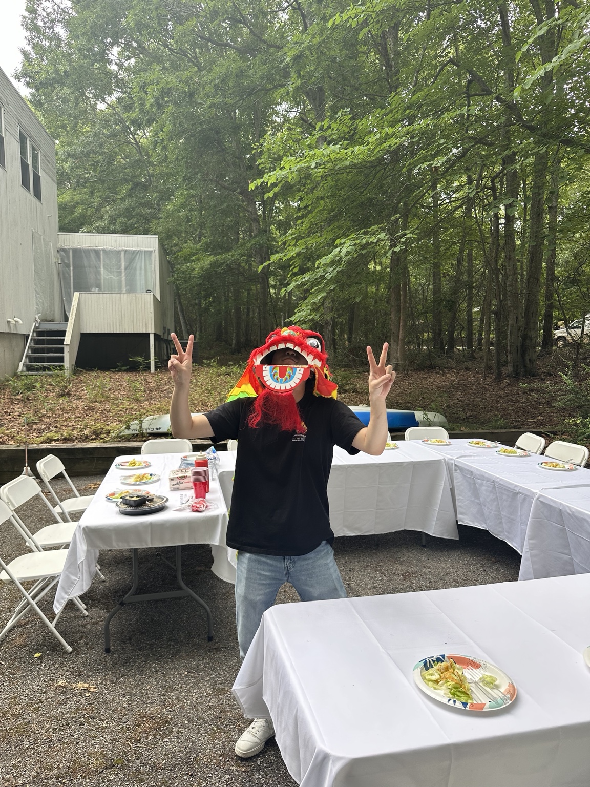 Lion dance and interactive entertainment at a private hibachi party