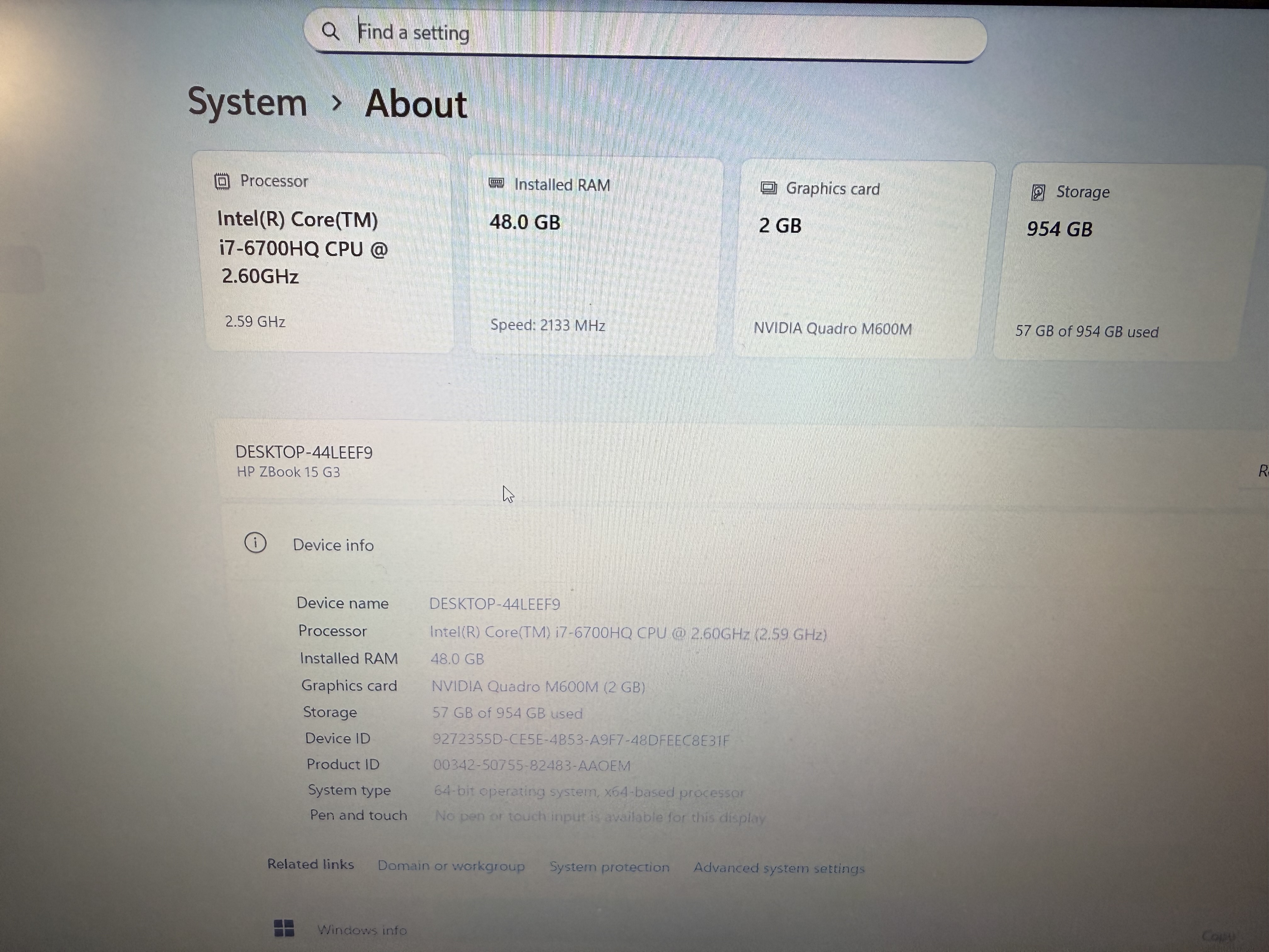 HP ZBook 15 G3 i7 48GB RAM 1TB SSD Nvidia Quadro M600M