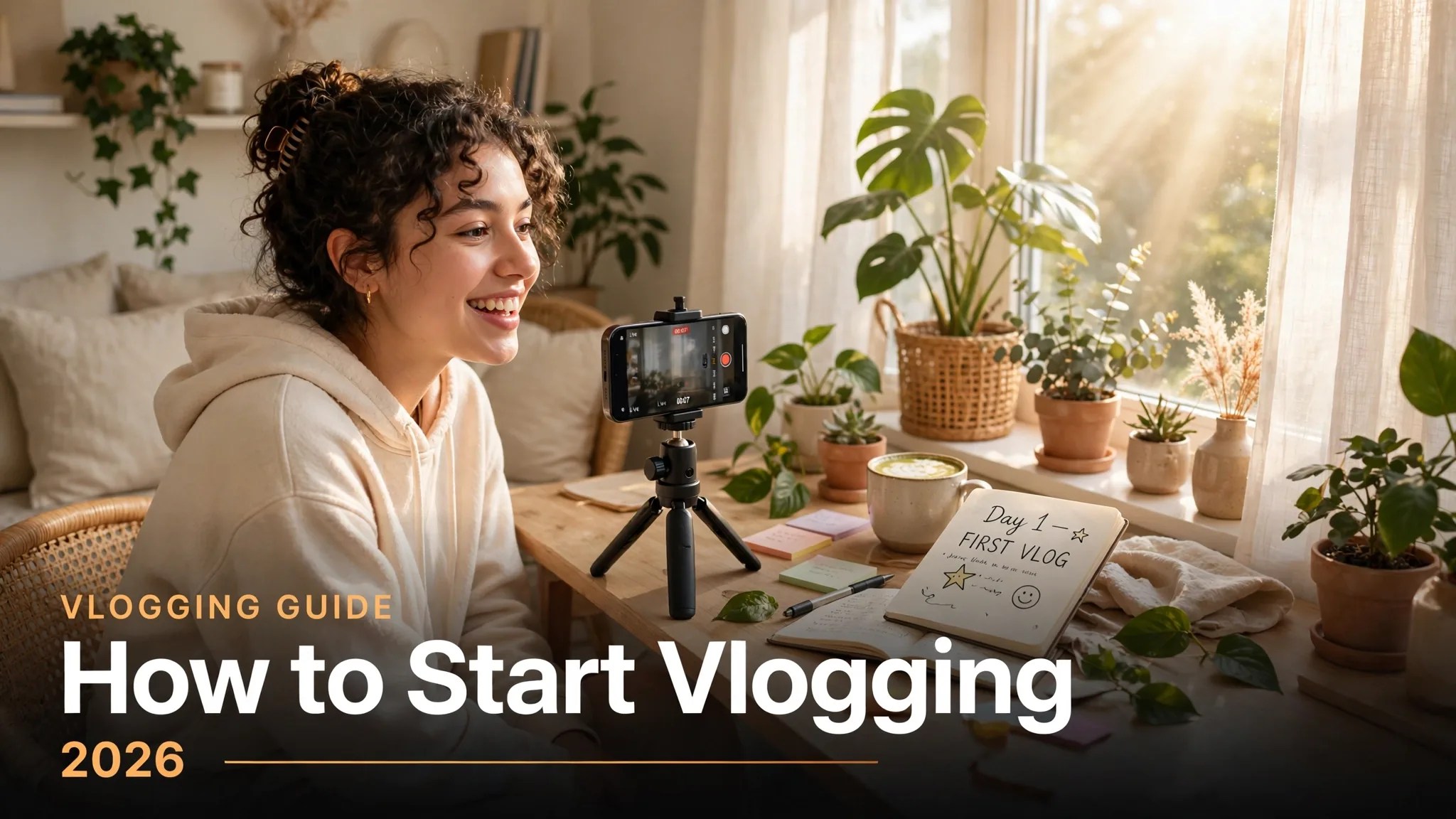 How to start vlogging 2026 — creator filming first vlog at home