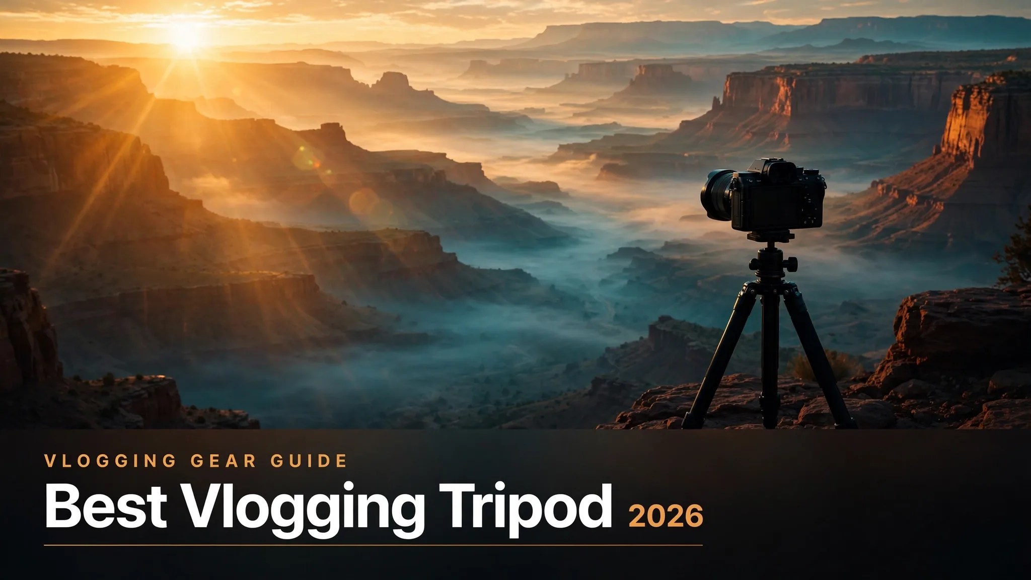 Best vlogging tripod 2026 — camera on tripod at desert sunrise