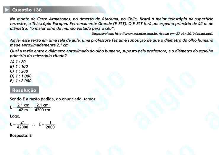 Enem 2010: Quest&atilde;o 138 &ndash; Matem&aacute;tica (prova amarela)