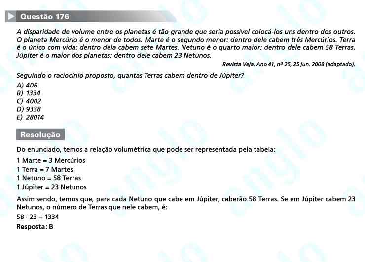 Enem 2010: Quest&atilde;o 176 &ndash; Matem&aacute;tica (prova amarela)