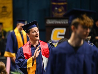 Undergraduate Commencement-24-1- Students participate in the first of two undergraduate school commencement ceremonies, Saturday, May 4, 2024 in McKenzie Arena at the University of Tennessee at Chattanooga.