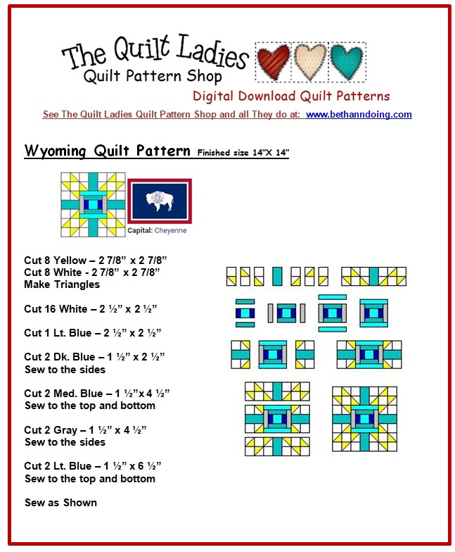 Wyoming State Quilt Pattern Block Pattern