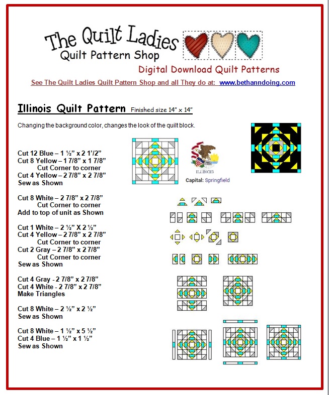 Illinois State Quilt Pattern Block - Beth Ann Doing