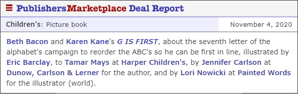 G Is First Publishers Marketplace Deal