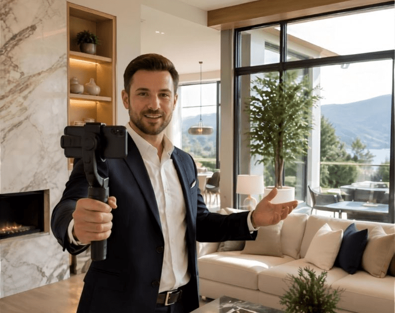real estate agent filming home
