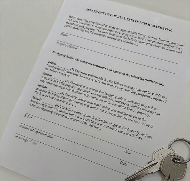 Connecticut private listing law opt-out form on a listing agent's desk