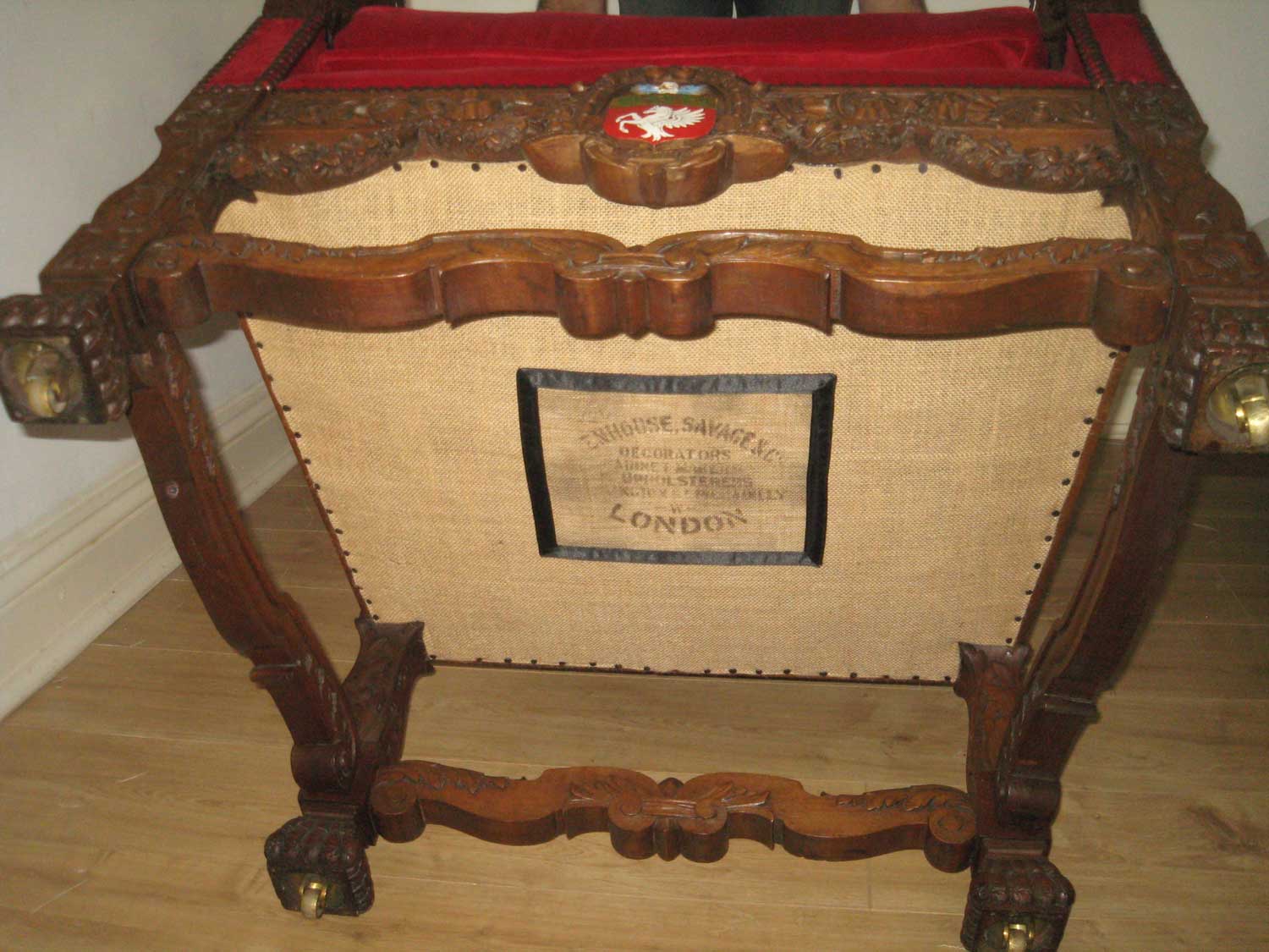 Original maker's mark retained and framed in satin on new bottom cloth