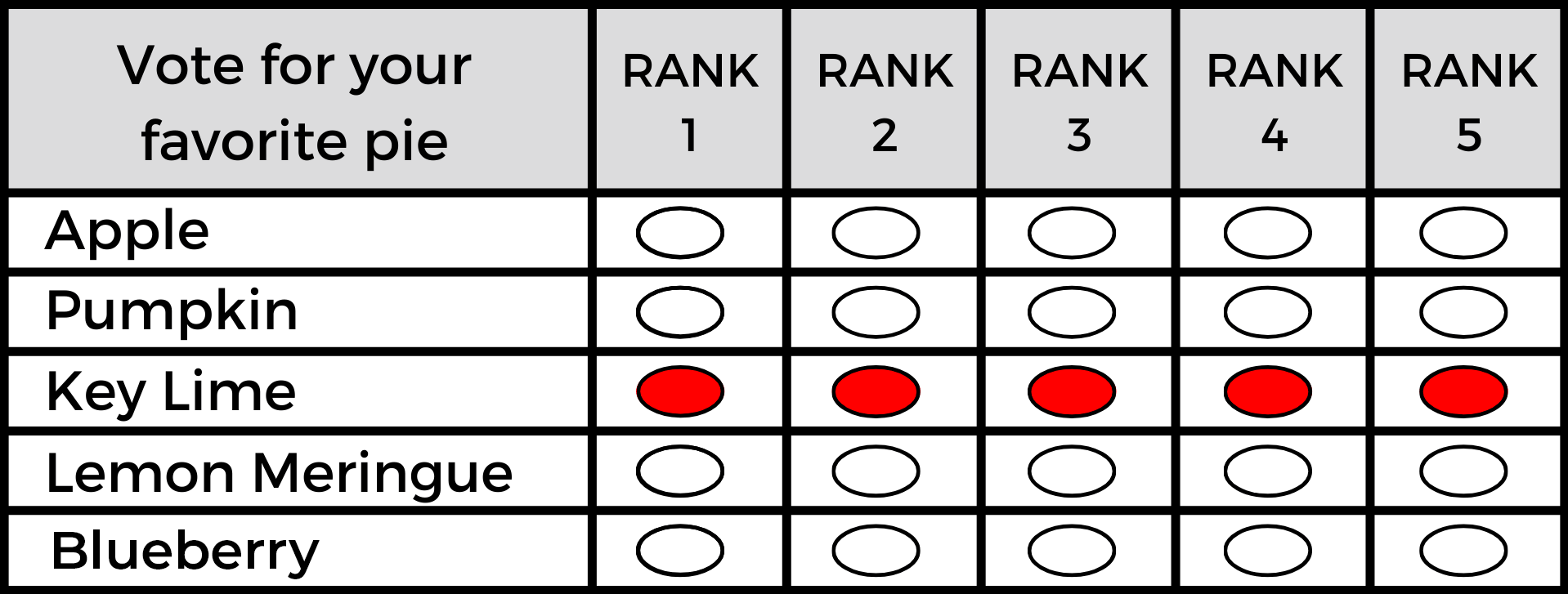 Example 2 Mock Ranked Choice Balllot