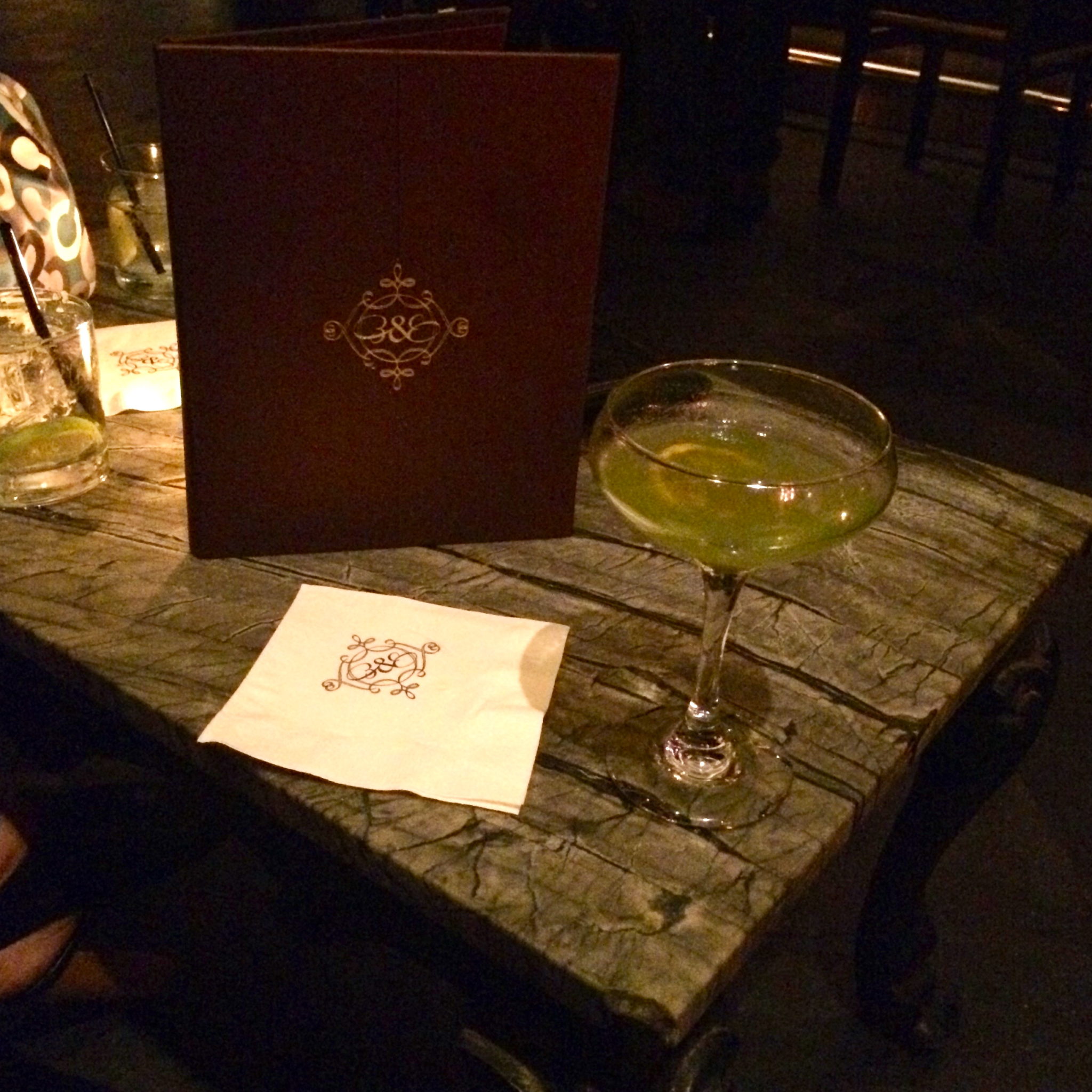 The Emerald Gimlet from Beauty & Essex. Made with Grey Goose, basil, lemon nectar and fresh lime.