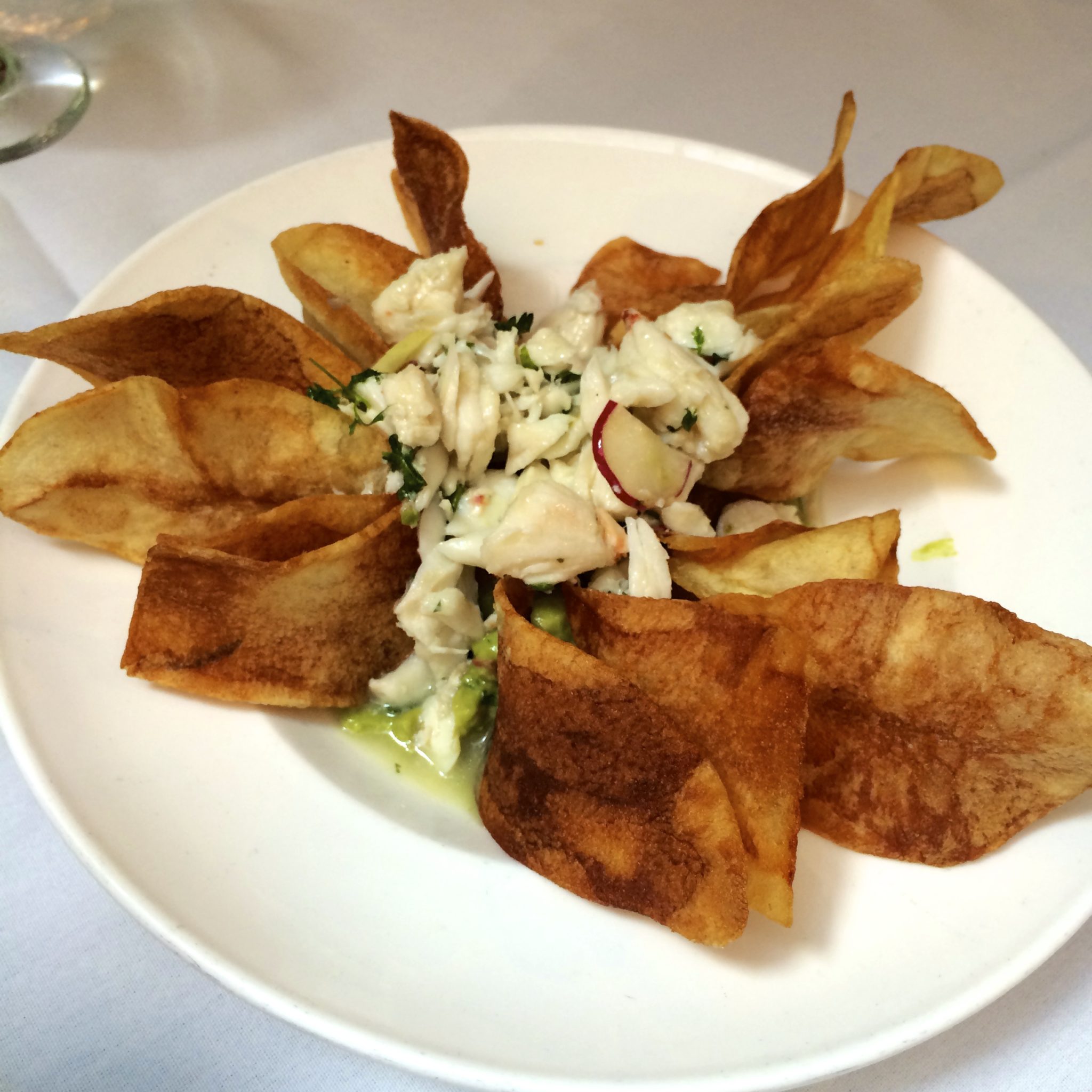 Crab meat guacamole & chips from Sarabeth's (near Central Park).